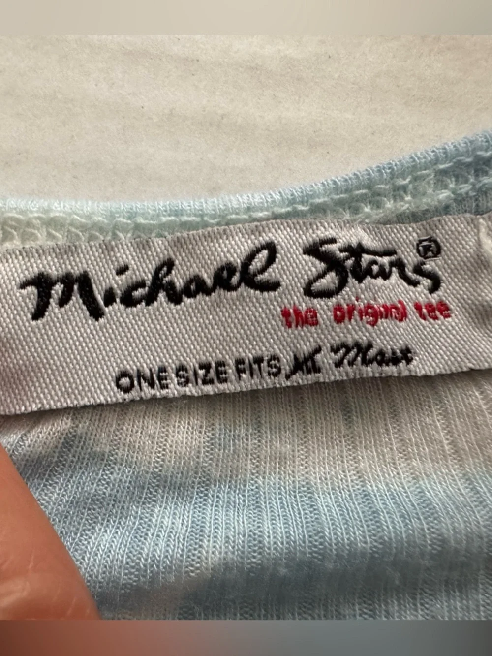 Michael Stars Ribbed Scoop Neck Tank Top in White/Light Blue Stripe - Picture 7 of 9